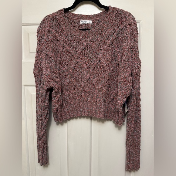 Arizona Jean Company Cropped Chunky Cable Knit Sweater in Color Warm Marl Size L - Picture 3 of 5